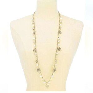 Snowflake Pearl Silver-Tone Pave Imitation 36 Strand Necklace